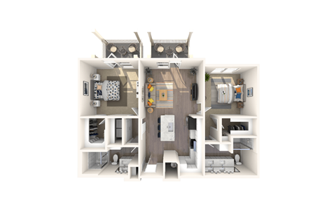 Floor plan for 2 beds, 2 baths, 1109 sqft